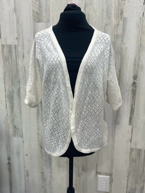 White Open-Knit Cardigan Sweater - Lightweight Layer